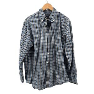Consensus Shirt Mens L Performance Plaid Blue Button Down Long Sleeve EUC